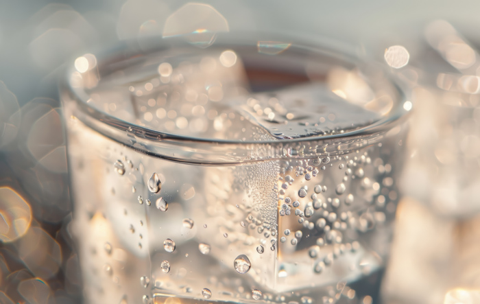 Zbliżenie na szklankę wody gazowanej z bąbelkami