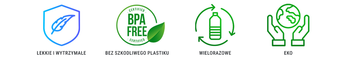 Bolero butelki ikony informacyjne o braku szkodliwego plastiku eko i wielorazowym użytkowaniu