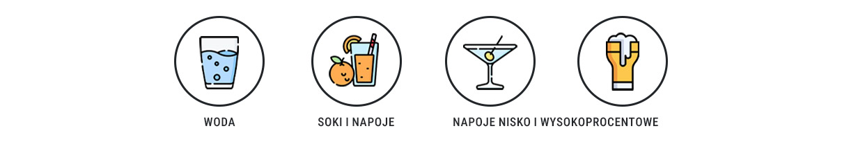 Ikony Bolero Soda Maker przedstawiające możliwości urządzenia gazuje dowolny napój