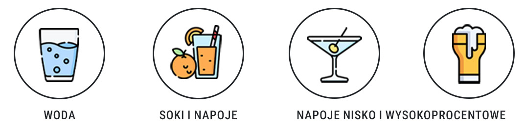 Ikony Bolero Soda Maker przedstawiające możliwości urządzenia gazuje dowolny napój